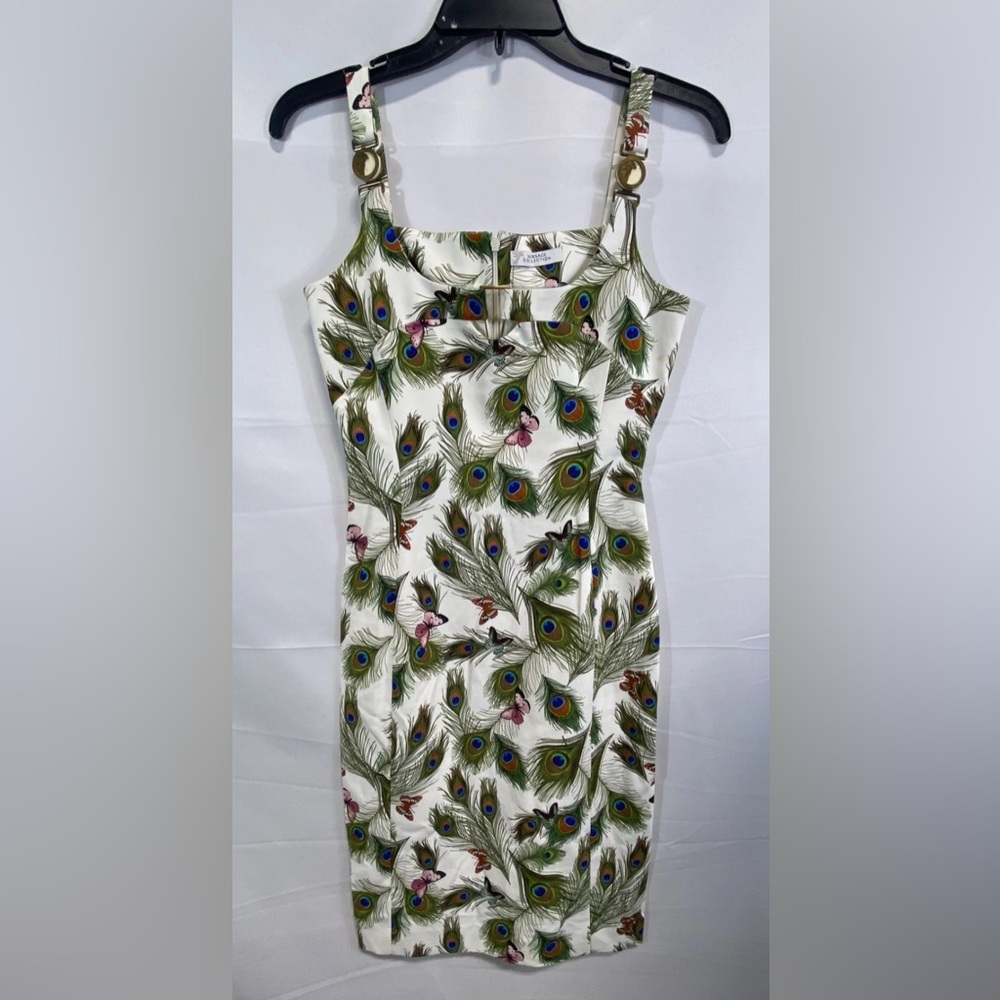 Versace Strapless Dress with Peacock and Butterfly Print 38 2 Small $890 - Picture 2 of 7